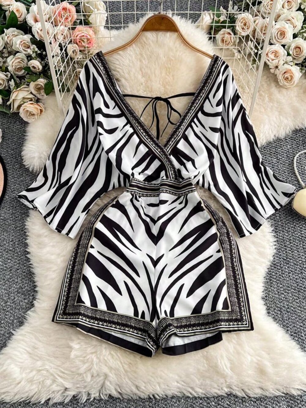 Multicolor Casual Women's Short Sleeve V-Neck Jumpsuit